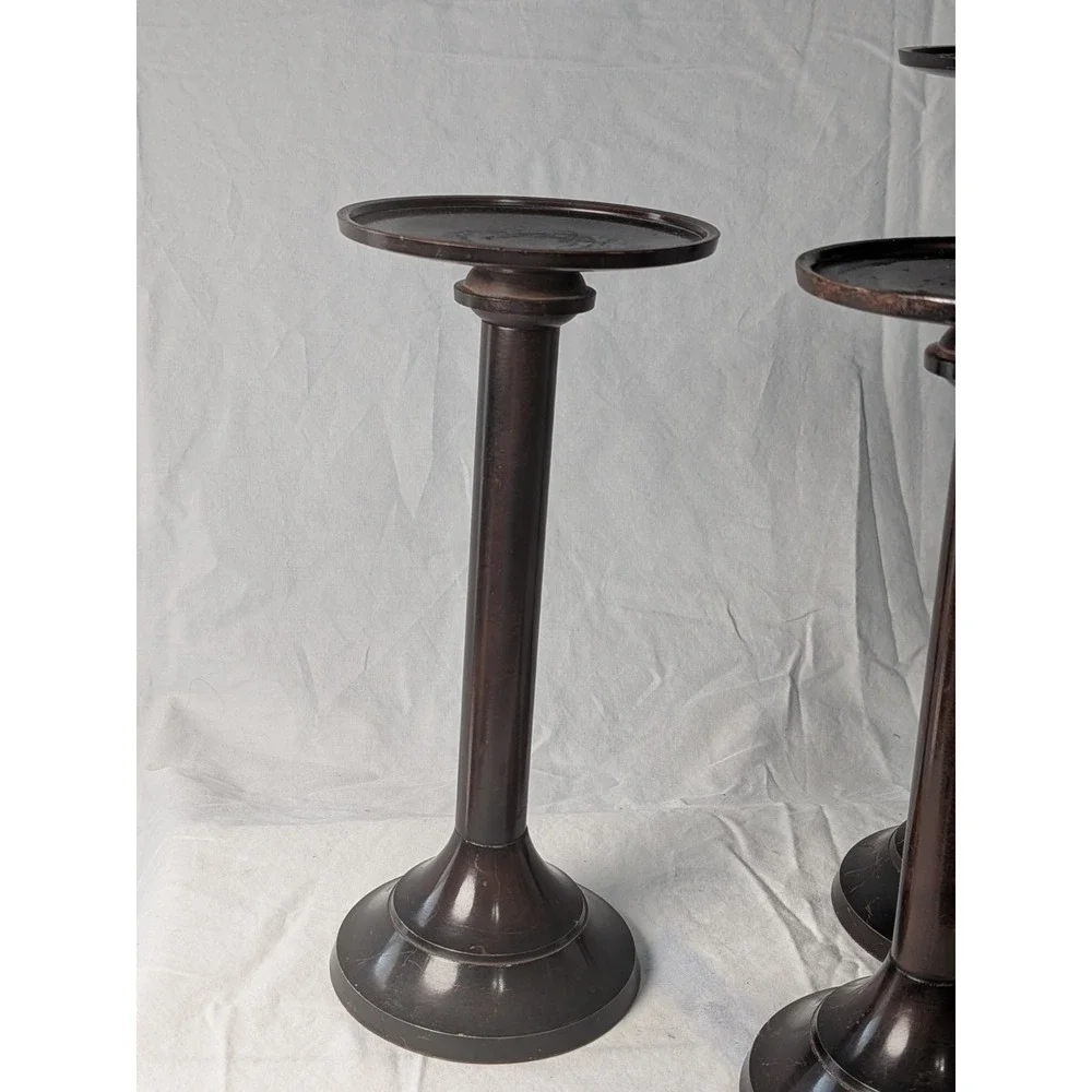Set of 3 Dark Bronze Metal Pillar Candle Holders Graduated Heights Modern Decor